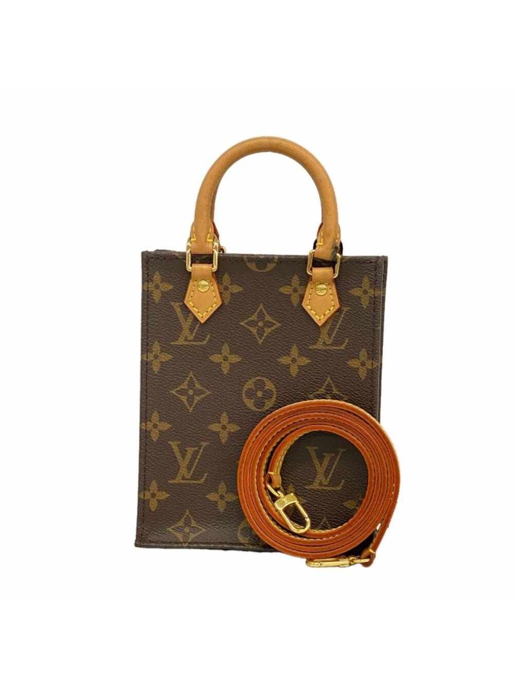Louis Vuitton Handbag Monogram Petite Sac Plat Brown 2-Way Bag